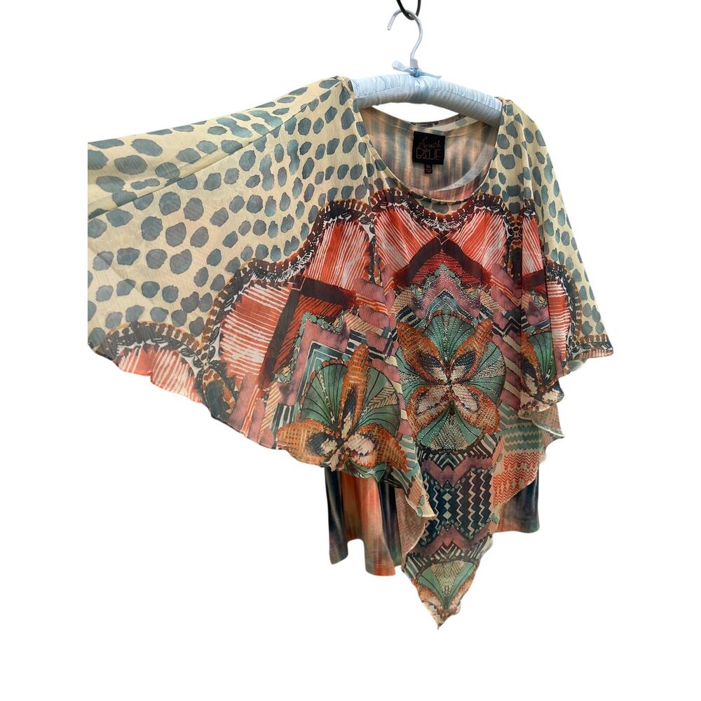 French Blue Boho Butterfly Embellished Layered Top/Blouse Whimsigoth, Women’s XL